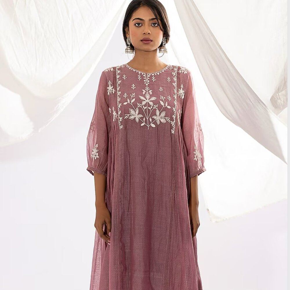 NEW Pants and Pajamas - Lilac Chanderi Mul Embroidered Kurta Set